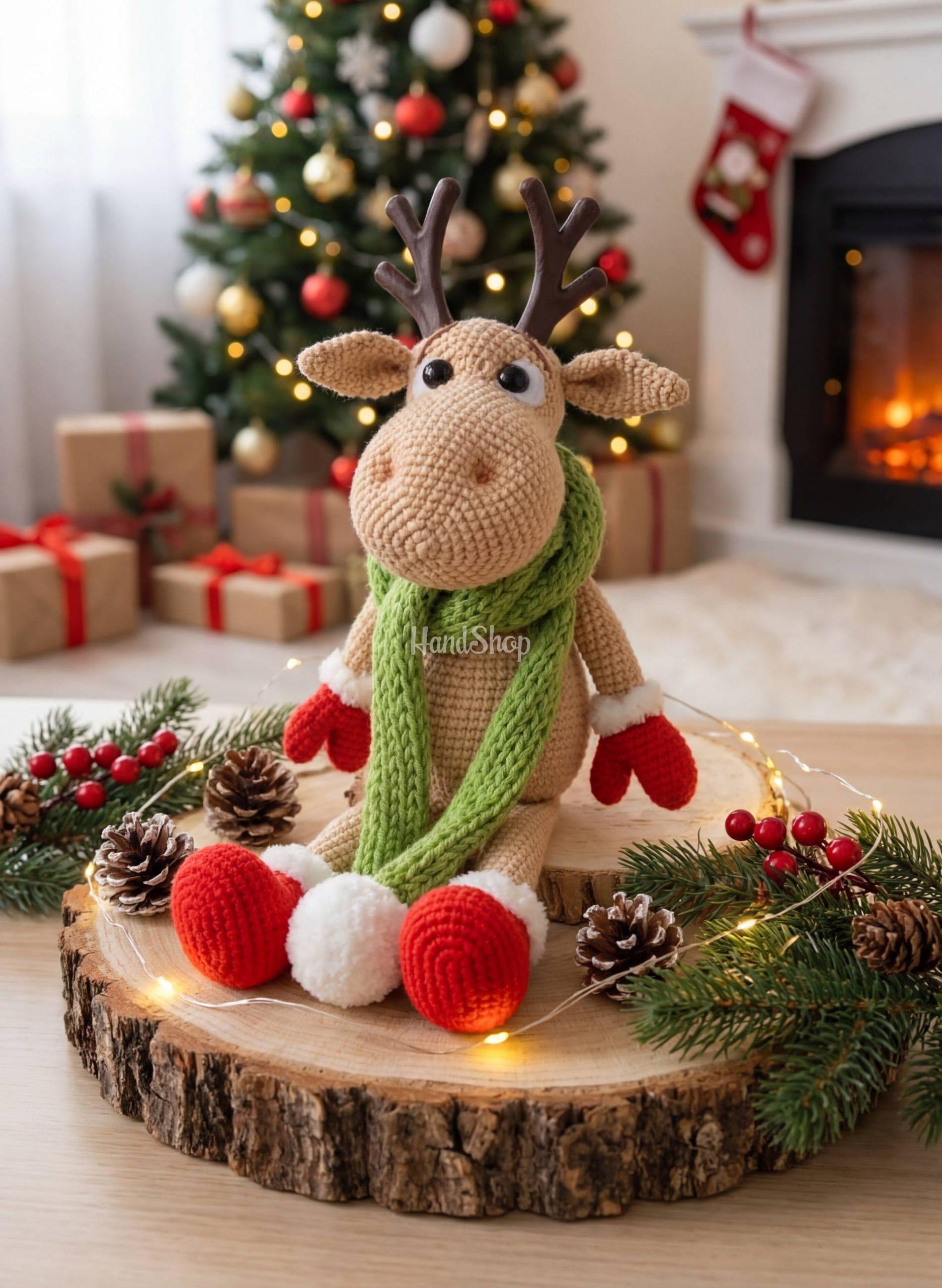 Новорічна в'язана іграшка олень Рудольф 2026 на Різдво Новорічна в'язана іграшка олень Рудольф 2026 на Різдво