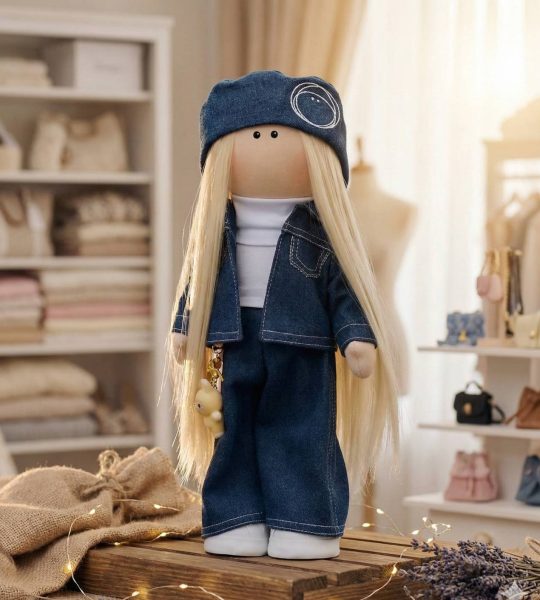 Лялька ігрова тільда блондинка з іграшкою Labubu (Лабубу)