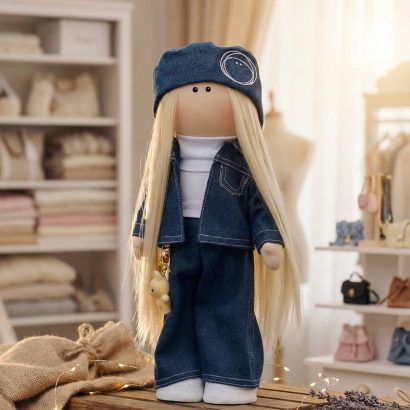 Лялька ігрова тільда блондинка з іграшкою Labubu (Лабубу)