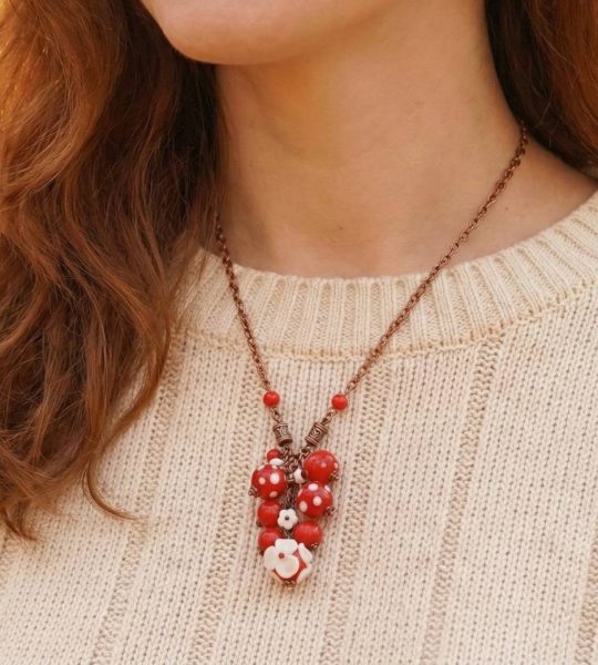 Жіночий кулон намистини лемпворк квіти червноні скло