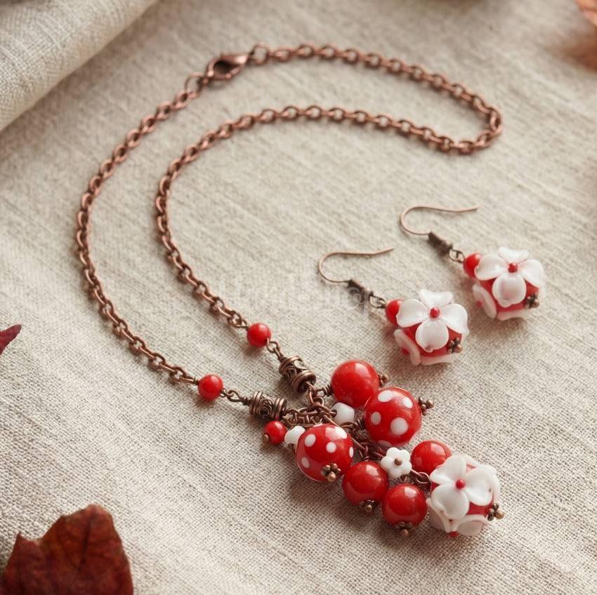 Прикраси сережки та кулон намистини лемпворк скло Прикраси сережки та кулон намистини лемпворк скло