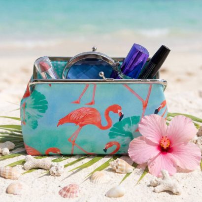 Косметичка на фермуарі рожеві фламінго тканина велика