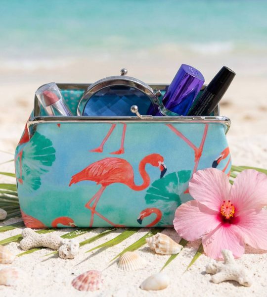 Косметичка на фермуарі рожеві фламінго тканина велика