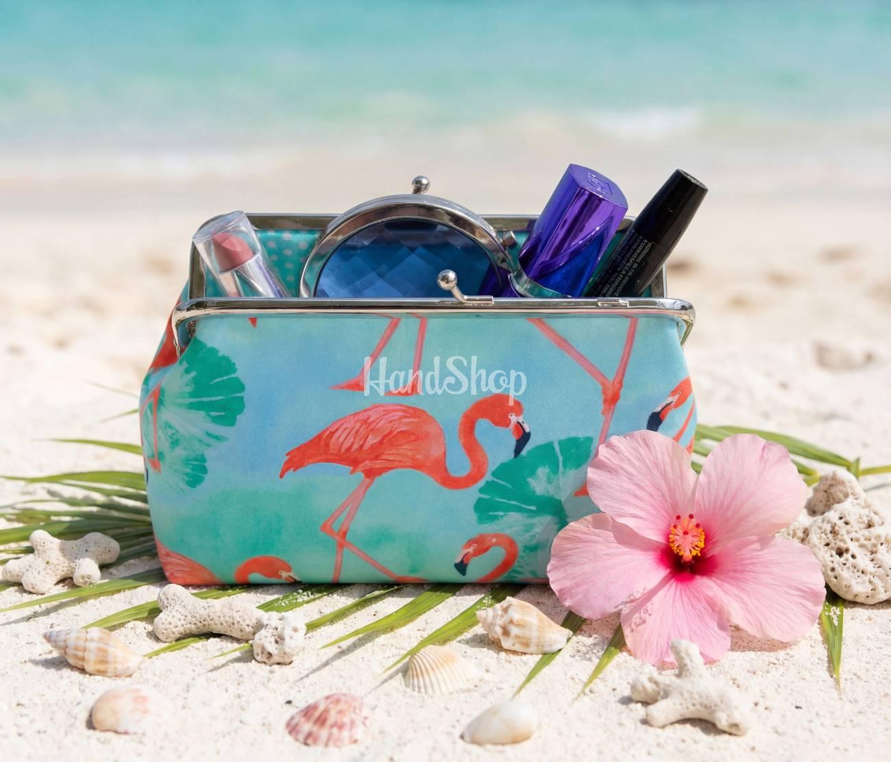 Косметичка на фермуарі рожеві фламінго тканина велика Косметичка на фермуарі рожеві фламінго тканина велика