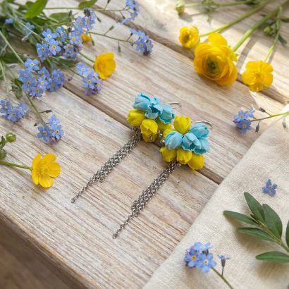 Жіночі сережки вісюльки глина з довгим ланцюжком Ukraine