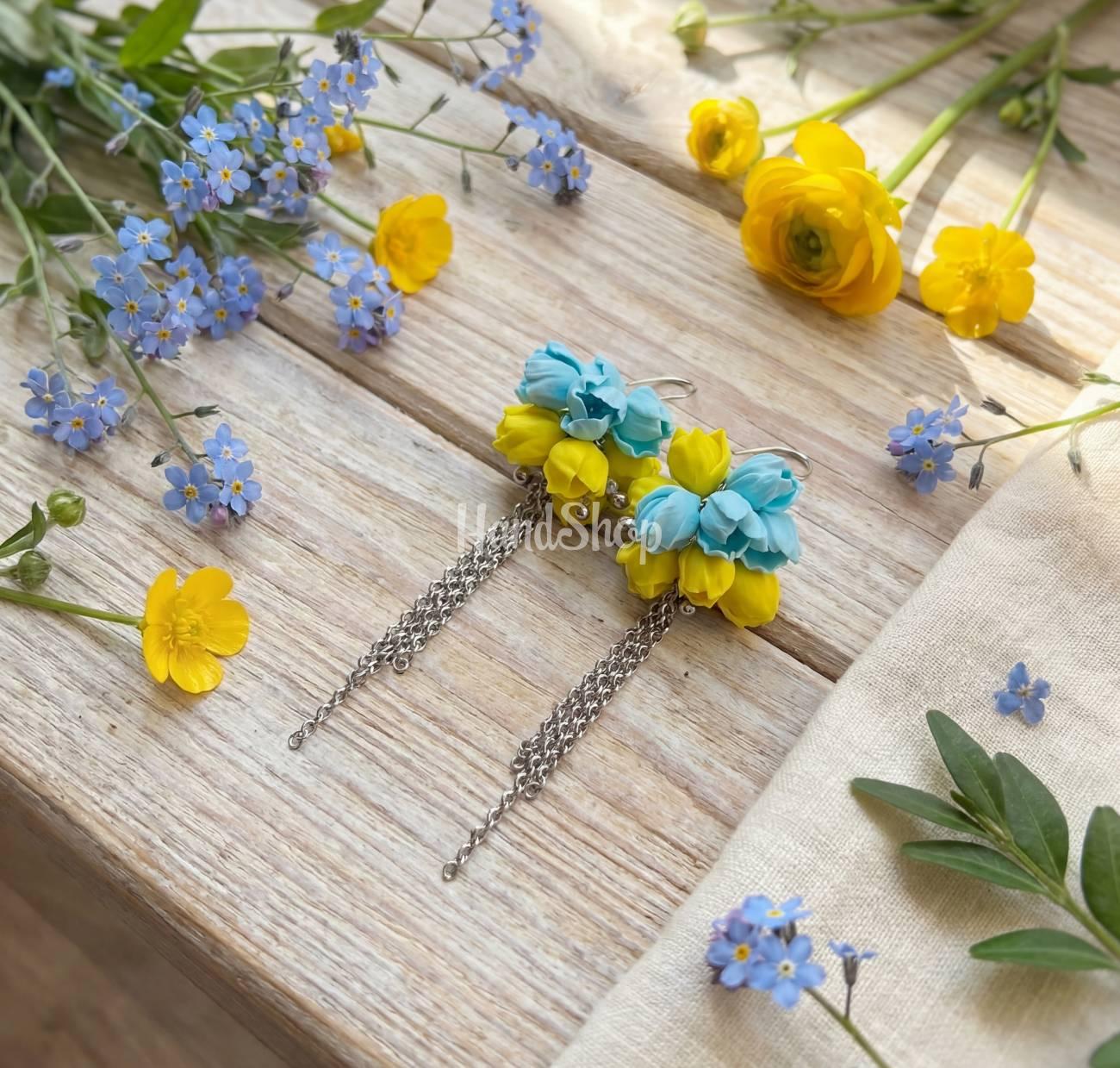 Жіночі сережки вісюльки глина з довгим ланцюжком Ukraine Жіночі сережки вісюльки глина з довгим ланцюжком Ukraine