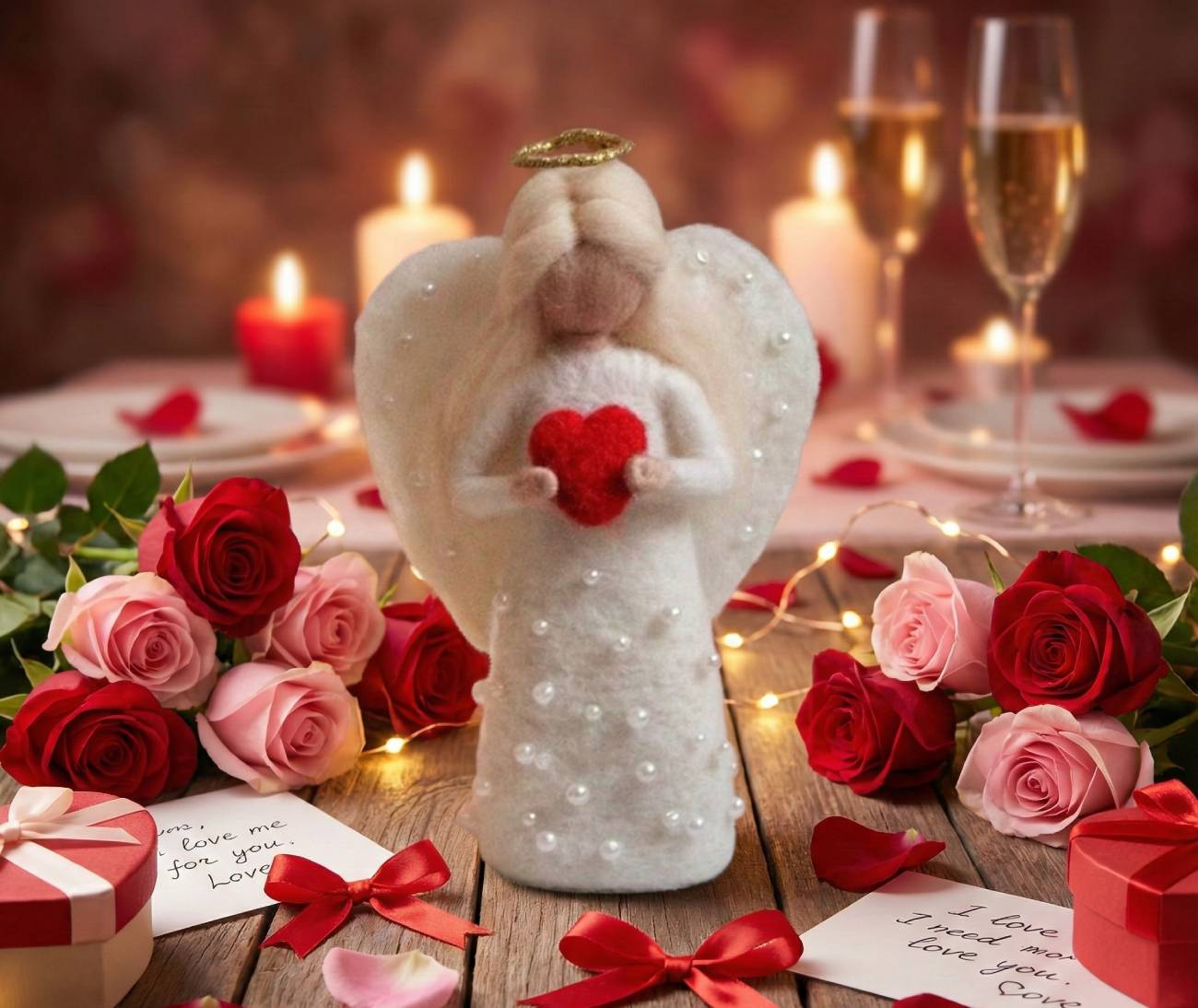Лялька-валентинка ангел з сердечком та німбом ручної роботи: подарунок, що говорить мовою почуттів