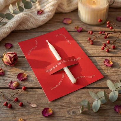 Червона листівка love з бенто свічкою, сірником та чиркалом
