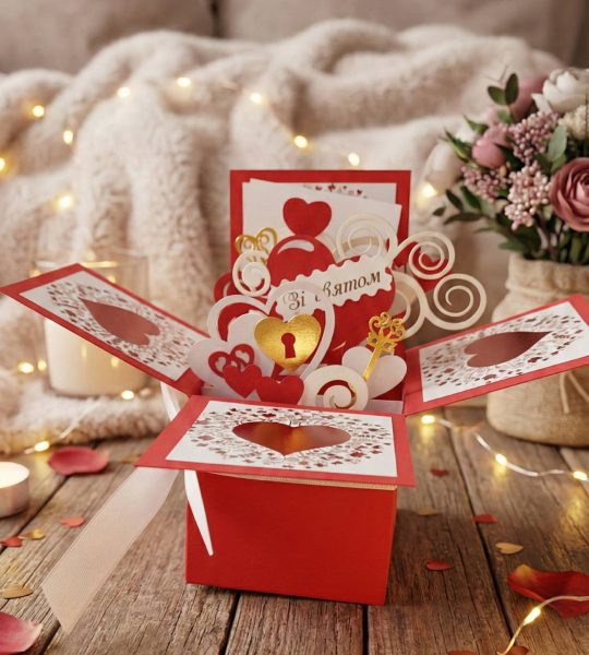 Валентинка об'ємна романтична 3d листівка коробочка