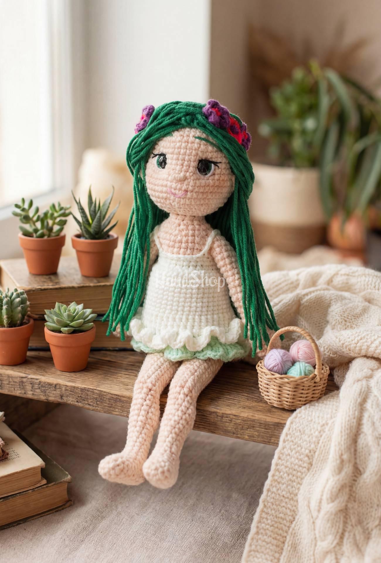 В'язана іграшка лялька ігрова лісова Мавка україночка у сукні В'язана іграшка лялька ігрова лісова Мавка україночка у сукні