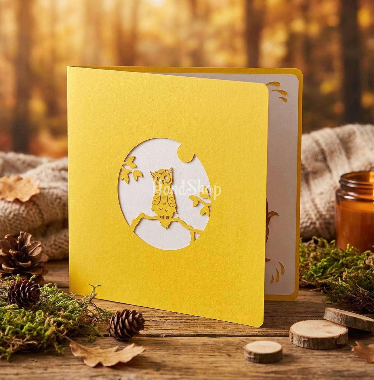 Об’ємна листівка ручної роботи сова на день народження Об’ємна листівка ручної роботи сова на день народження