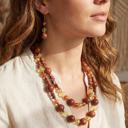 Набір намисто та сережки натуральне каміння авантюрин