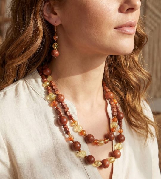 Набір намисто та сережки натуральне каміння авантюрин