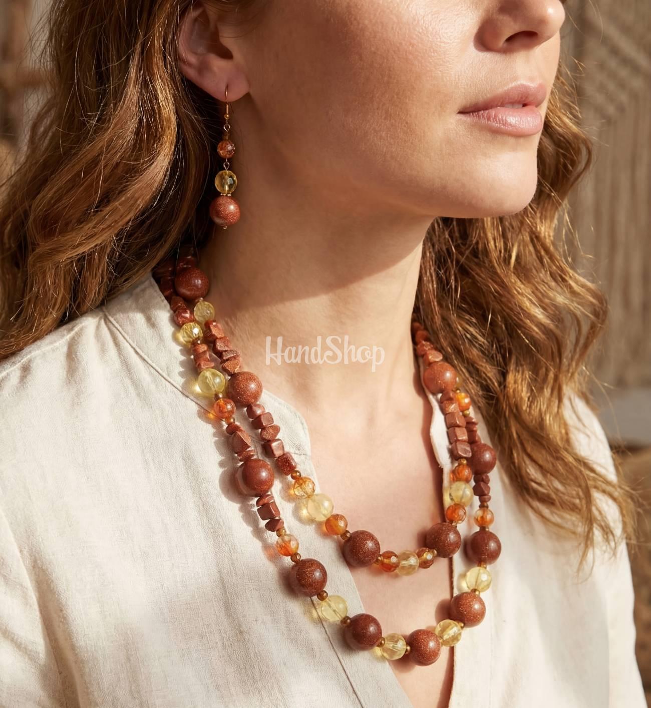 Набір намисто та сережки натуральне каміння авантюрин Набір намисто та сережки натуральне каміння авантюрин