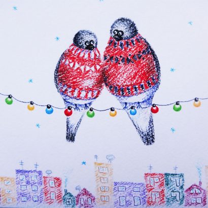 Новогодняя открытка снегири 2023 авторская