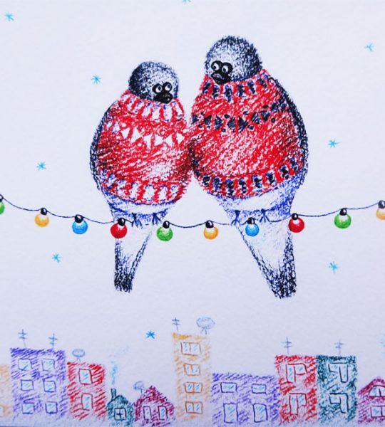 Новогодняя открытка снегири 2023 авторская