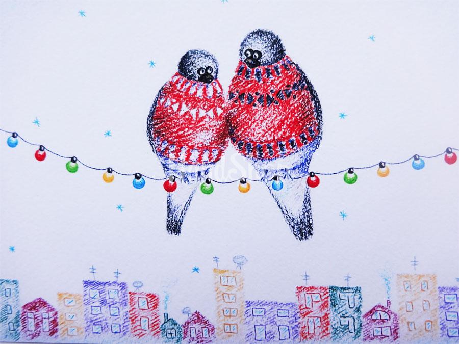 Новогодняя открытка снегири 2023 авторская Новогодняя открытка снегири 2023 авторская