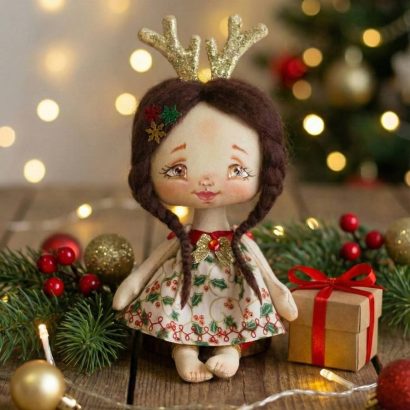 Текстильна новорічна маленька лялька оленятко сувенір 2026