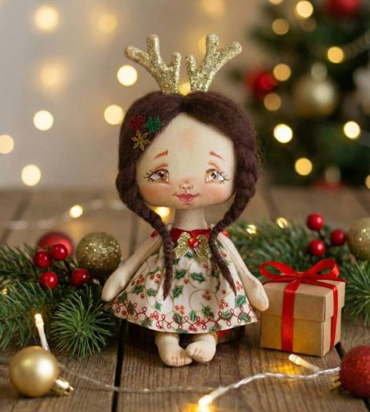 Текстильна новорічна маленька лялька оленятко сувенір 2026