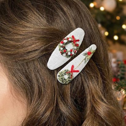 Новорічні заколки віночки різдвяні, ручна вишивка 2 шт!