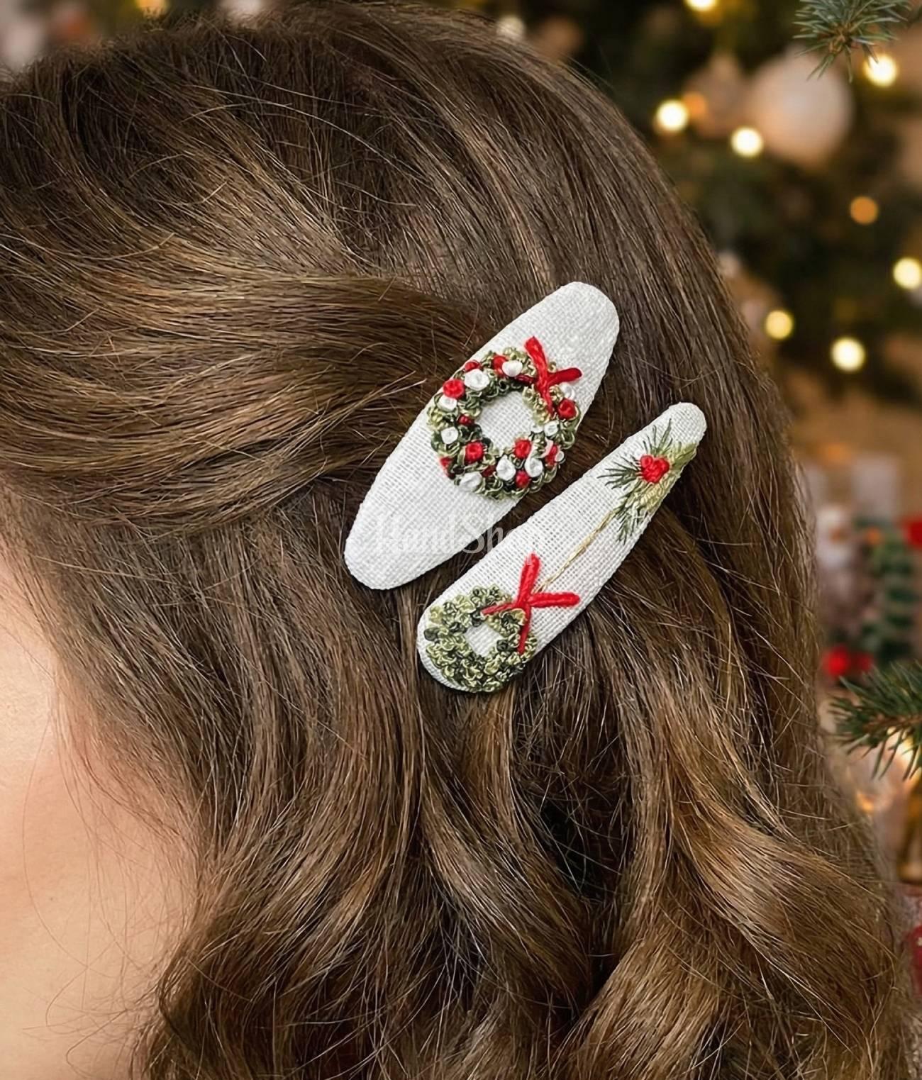 Новорічні заколки віночки різдвяні, ручна вишивка 2 шт! Новорічні заколки віночки різдвяні, ручна вишивка 2 шт!