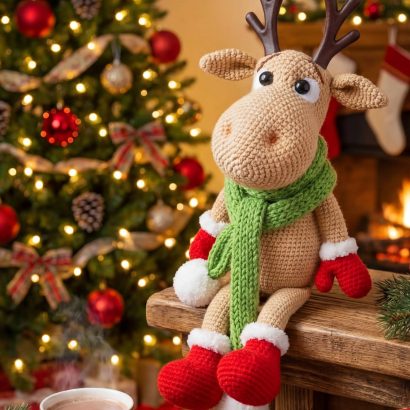 Новорічна в'язана іграшка олень Рудольф 2026 на Різдво