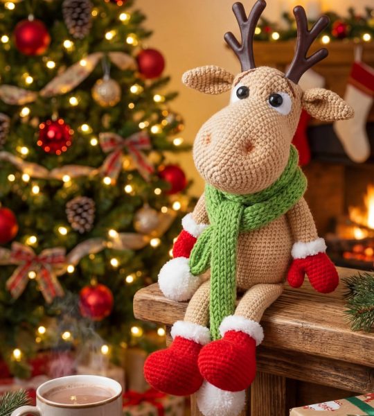 Новорічна в'язана іграшка олень Рудольф 2026 на Різдво