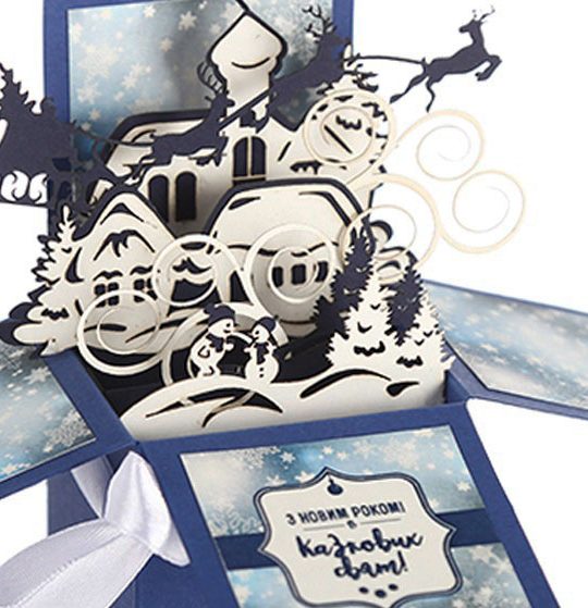 Скрапбукинг открытка объемная коробочка Новий рік/Різдво