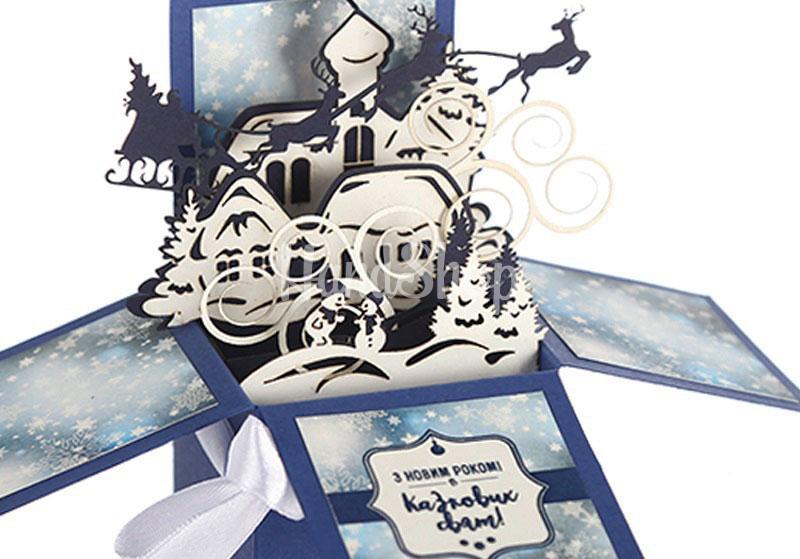 Скрапбукинг открытка объемная коробочка Новий рік/Різдво Скрапбукинг открытка объемная коробочка Новий рік/Різдво