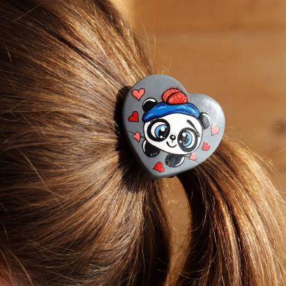 Дитяча резинка для волосся пандочка серце дерево розпис