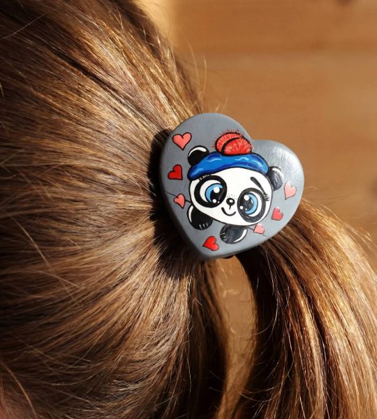 Дитяча резинка для волосся пандочка серце дерево розпис