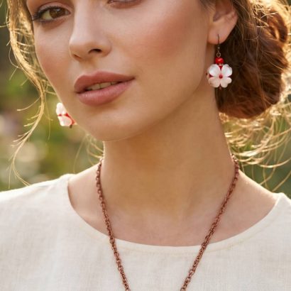 Комплект прикрас сережки та кулон намистини лемпворк скло