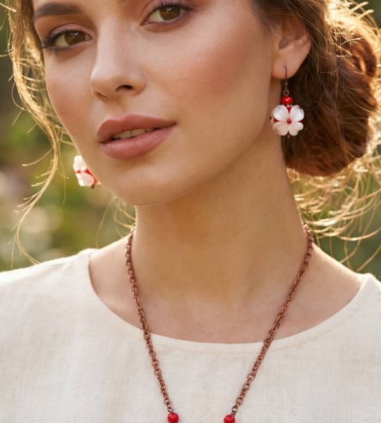 Комплект прикрас сережки та кулон намистини лемпворк скло