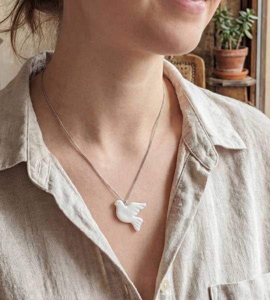 Комплект сережки та кулон горлиці з полімерної глини