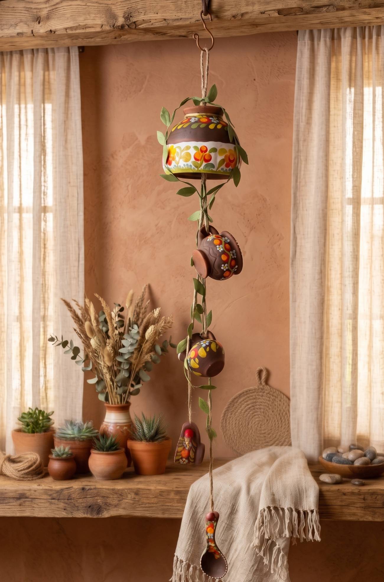 Український сувенір підвіска українська хатинка кераміка ручної роботи з петриківським розписом етно стиль декор інтер’єру