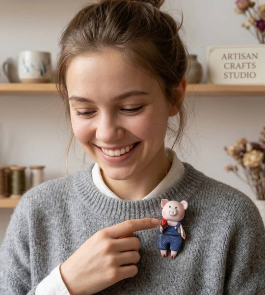 Сувенір магніт свинка валентин джентльмен троянда глина 2026