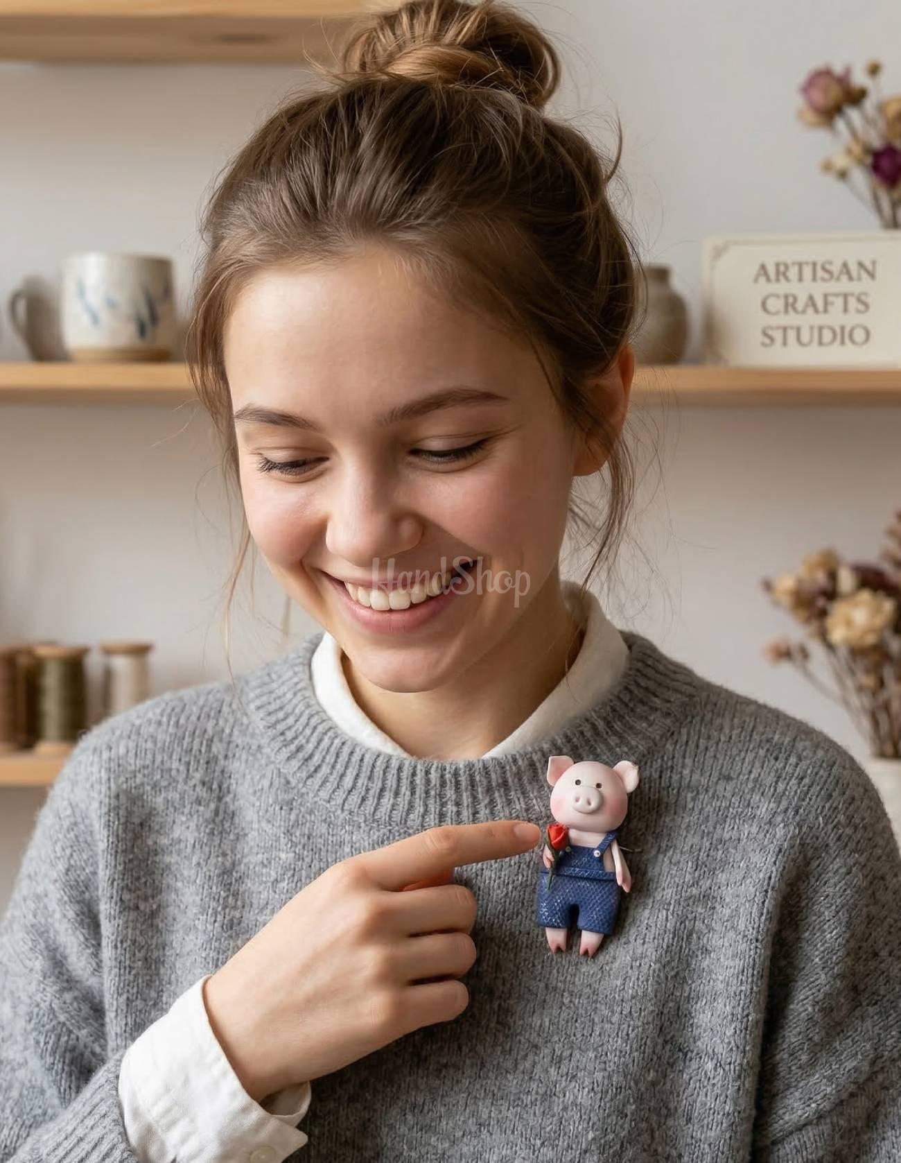 Сувенір магніт свинка валентин джентльмен троянда глина 2026 Сувенір магніт свинка валентин джентльмен троянда глина 2026