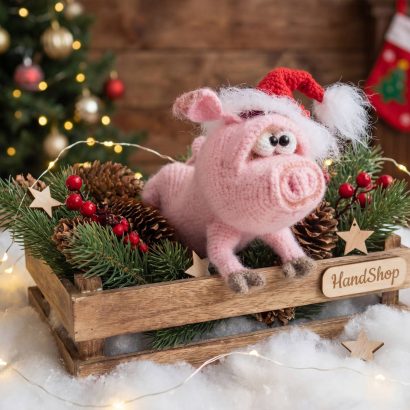 Іграшка м'яка рожева міні свинка в новорічному ковпаку