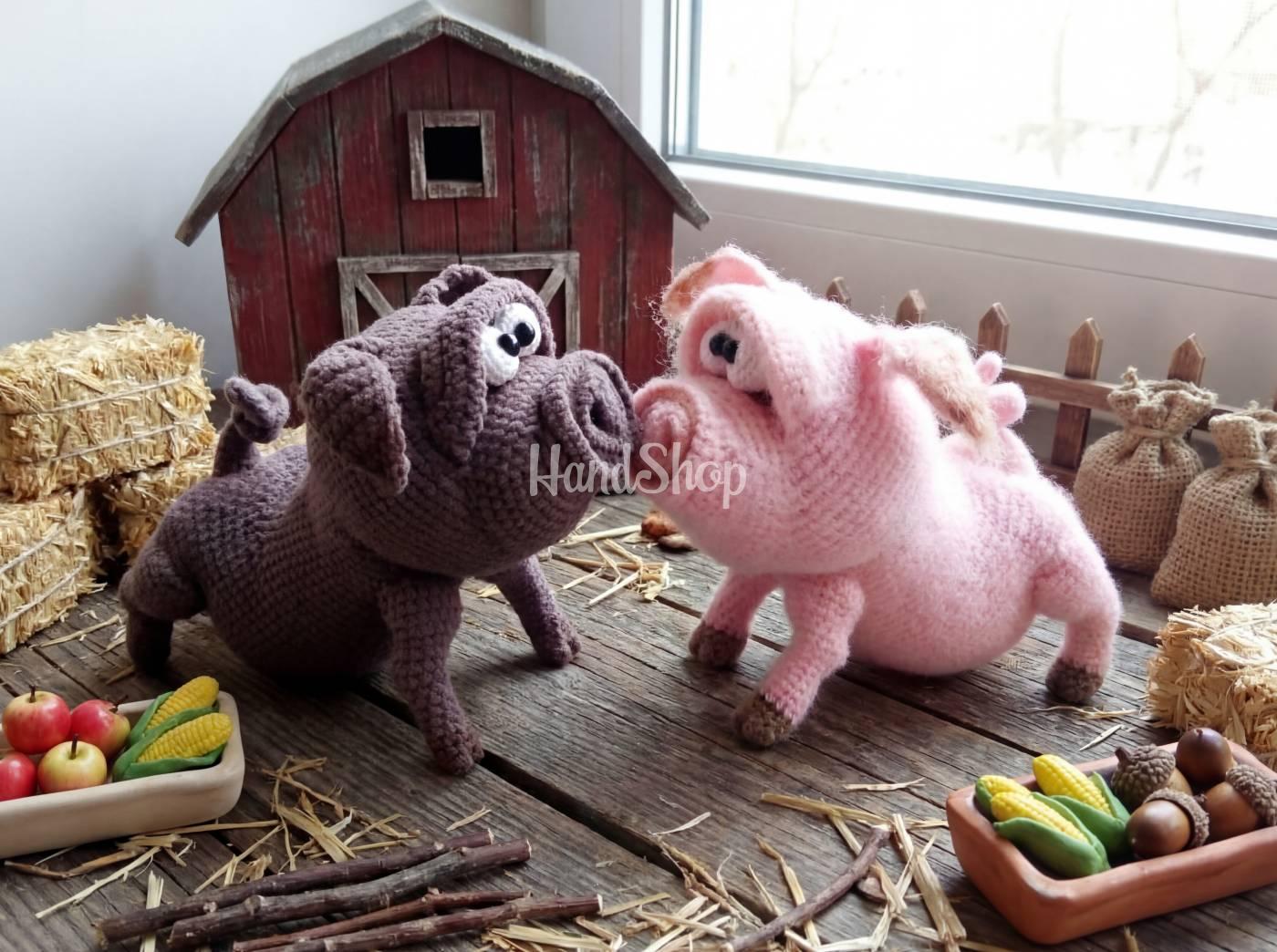 В'язані іграшки гачком сувенірні поросята пара, 2 шт В'язані іграшки гачком сувенірні поросята пара, 2 шт
