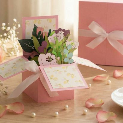 Жіноча листівка об'ємна коробочка сувенір з квітами