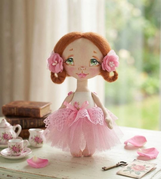 Дитяча лялька іграшкова балерина у пишній рожевій сукні