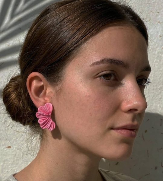 Авторські сережки рожеві пелюстки полімерна глина