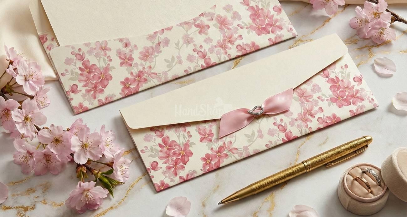 Свадебный красивый конверт для денег розовые цветы и лук Свадебный красивый конверт для денег розовые цветы и лук