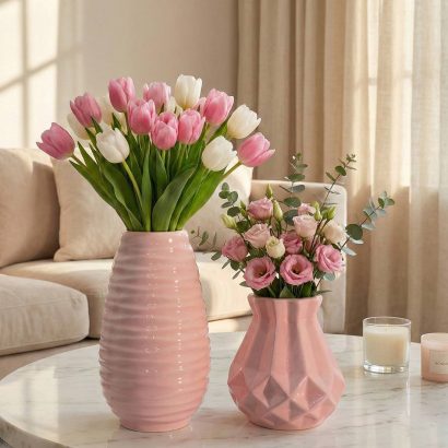 Рожева велика порцелянова ваза ручної роботи для квітів