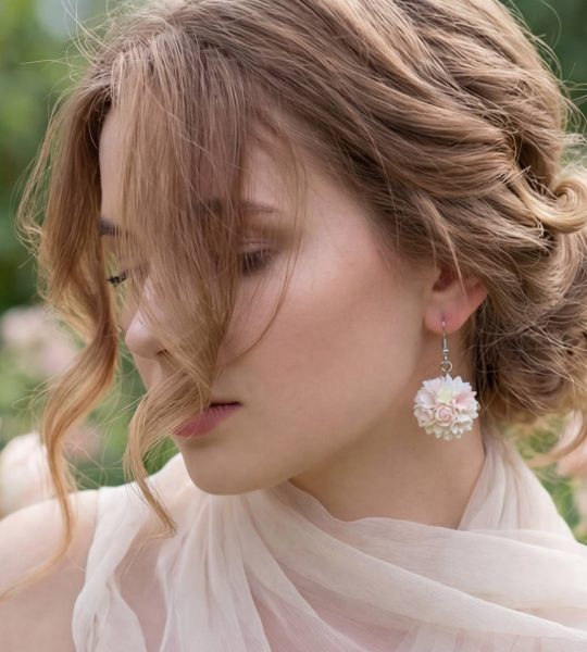 Жіночі сережки кульки рожеві міні квіти полімерна глина