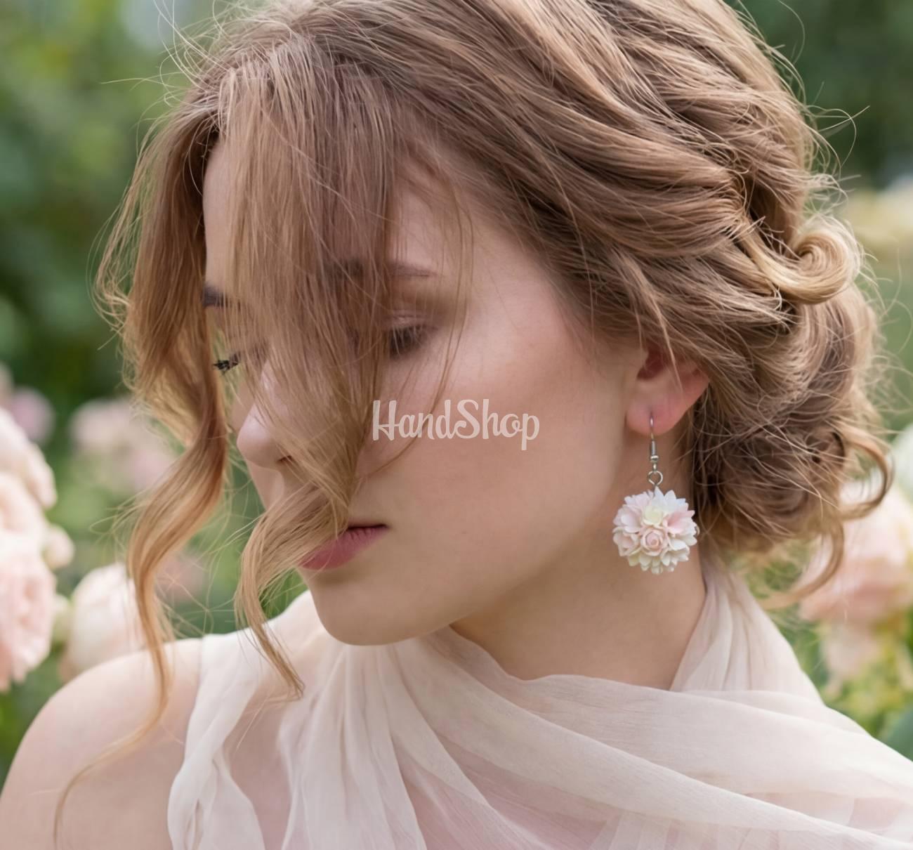 Жіночі сережки кульки рожеві міні квіти полімерна глина Жіночі сережки кульки рожеві міні квіти полімерна глина