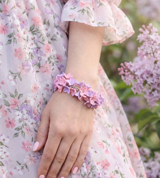 Жіночий браслет квіти бузок з регульованим розміром