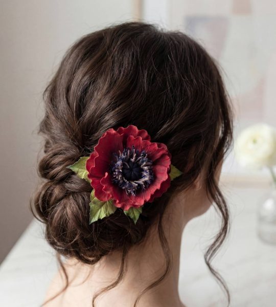 Резинка для волосся польовий червоний мак фоаміран