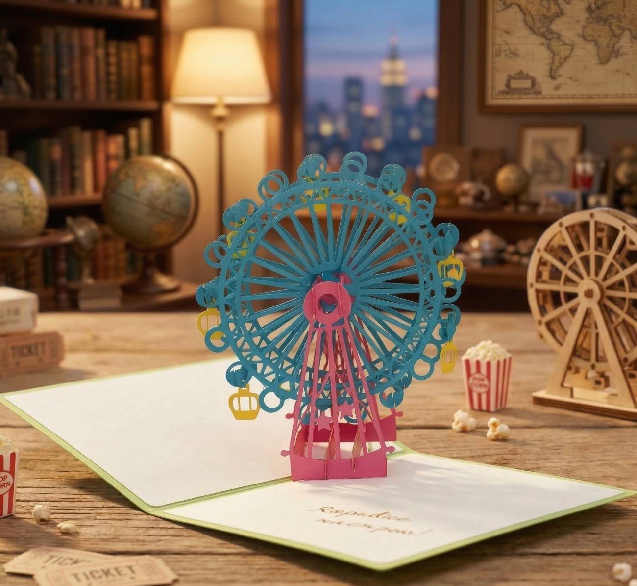 Незвичайний подарунок з ефектом сюрпризу - дитяча 3D листівка карусель колесо огляду ручної роботи з італійського дизайнерського картону