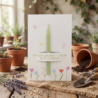 Вітальна листівка з бенто свічкою, сірником та чиркалом